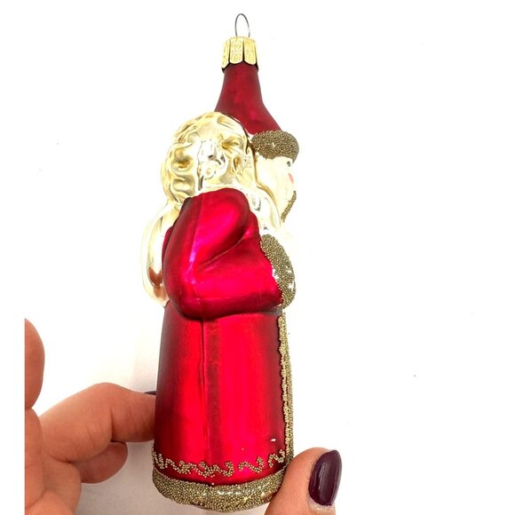 Vintage Style Holiday Hand-Painted Glass Santa Claus Christmas Ornament Red/Gold - Picture 4 of 6